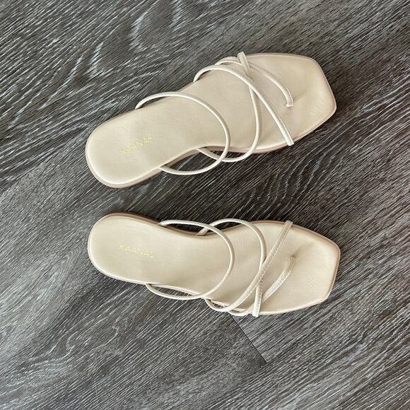 EUC Kaanas Kapok Square Toe Strappy Sandals Size 7M Nude Beige Minimalist Slides - Picture 13 of 13
